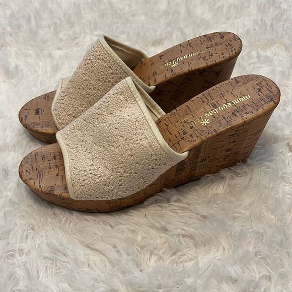 Montego Bay Club Cream Woven Slip On Wedges Size 10 - Picture 1 of 4